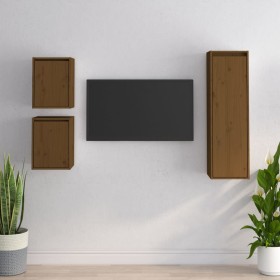 Muebles para TV 3 piezas madera maciza de pino marrón miel de , Muebles TV - Ref: Foro24-3100167, Precio: 109,42 €, Descuento: %