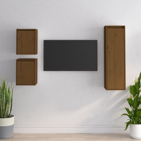 Muebles para TV 3 piezas madera maciza de pino marrón miel von , TV-Möbel - Ref: Foro24-3100167, Preis: 109,42 €, Rabatt: %