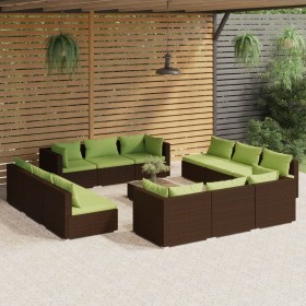 Set muebles de jardín 13 pzas y cojines ratán sintético marrón de , Conjuntos de jardín - Ref: Foro24-3101596, Precio: 1,00 €