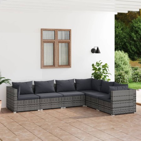 Set de muebles de jardín 6 pzas y cojines ratán sintético gris de , Conjuntos de jardín - Ref: Foro24-3101717, Precio: 716,24...