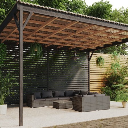 Set de muebles de jardín 9 pzas y cojines ratán sintético gris by , Garden sets - Ref: Foro24-3102749, Price: 1,00 €, Discoun...