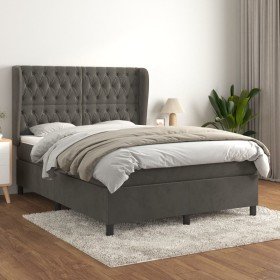 Cama box spring con colchón terciopelo gris oscuro 140x200 cm Cama box spring con colchón terciopelo gris oscuro 140x200 cm