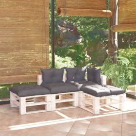 Muebles de jardín de palets 4 pzas con cojines madera de pino