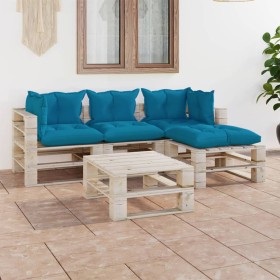 Muebles de jardín de palets 5 pzas con cojines madera de pino