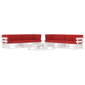 Muebles de palés 6 pzas y cojines madera pino impregnada blanco by , Garden sets - Ref: Foro24-3067003, Price: 669,35 €, Disc...