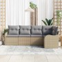 Conjunto de sofá de jardín con cojín 5 pcs Beige Poliratán
