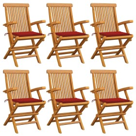Sillas de jardín 6 uds madera maciza de teca con cojines rojos von , Gartenstühle - Ref: Foro24-3062547, Preis: 473,03 €, Rab...
