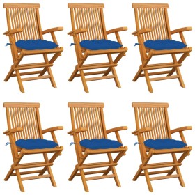 Sillas de jardín 6 uds madera maciza de teca con cojines azules by , Garden chairs - Ref: Foro24-3062566, Price: 460,85 €, Di...