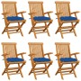 Sillas de jardín 6 uds madera maciza de teca con cojines azules by , Garden chairs - Ref: Foro24-3062566, Price: 460,85 €, Di...