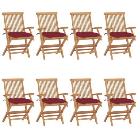 Sillas de jardín 8 uds madera teca con cojines rojo tinto de , Sillas de jardín - Ref: Foro24-3072913, Precio: 625,98 €