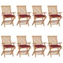Sillas de jardín 8 uds madera teca con cojines rojo tinto de , Sillas de jardín - Ref: Foro24-3072913, Precio: 625,98 €