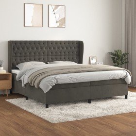 Cama box spring con colchón terciopelo gris oscuro 200x200 cm Cama box spring con colchón terciopelo gris oscuro 200x200 cm