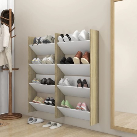 Zapateros de pared 4uds contrachapada blanco y roble 60x18x60cm by , Shoe racks and shoe organizers - Ref: Foro24-806731, Pri...