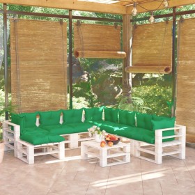 Muebles de jardín de palets 9 pzas y cojines madera de pino