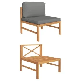 Sofá central de madera maciza de teca con cojines gris oscuro by vidaXL, Modular outdoor sofas - Ref: Foro24-316112, Price: 1...