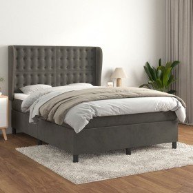 Cama box spring con colchón terciopelo gris oscuro 140x190 cm en Camas y somieres | Comprar online en Foro24