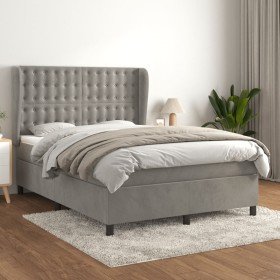 Cama box spring con colchón terciopelo gris claro 140x200 cm Cama box spring con colchón terciopelo gris claro 140x200 cm