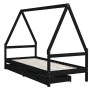 Estructura cama infantil y cajones madera pino negro 90x190 cm by , Cribs and beds for children - Ref: Foro24-834479, Price: ...