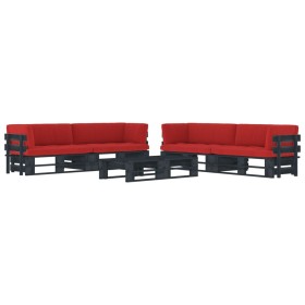Muebles de palés 6 pzas y cojines madera pino impregnada negro de , Conjuntos de jardín - Ref: Foro24-3067015, Precio: 634,43...