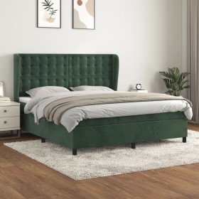 Cama box spring con colchón terciopelo verde oscuro 180x200 cm en Camas y somieres | Comprar online en Foro24