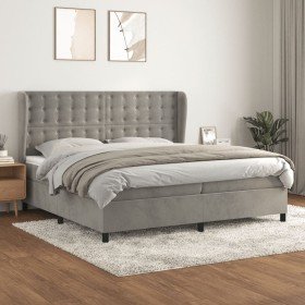 Cama box spring con colchón terciopelo gris claro 200x200 cm Cama box spring con colchón terciopelo gris claro 200x200 cm