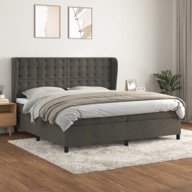Cama box spring con colchón terciopelo gris oscuro 200x200 cm Cama box spring con colchón terciopelo gris oscuro 200x200 cm