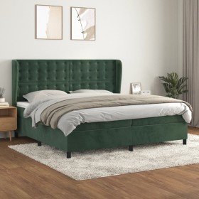 Cama box spring con colchón terciopelo verde oscuro 200x200 cm Cama box spring con colchón terciopelo verde oscuro 200x200 cm