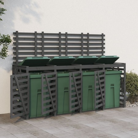 Cobertizo cuádruple para cubos de basura madera de pino gris von , Halterungen für Abfallbehälter - Ref: Foro24-3157699, Prei...