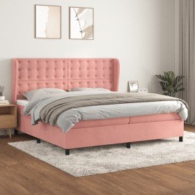 Cama box spring con colchón terciopelo rosa 200x200 cm en Camas y somieres | Comprar online en Foro24