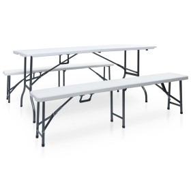 Mesa de jardín plegable con 2 bancos acero y HDPE blanco 180 cm de , Conjuntos de jardín - Ref: Foro24-48833, Precio: 178,60 ...