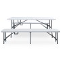 Mesa de jardín plegable con 2 bancos acero y HDPE blanco 180 cm by , Garden sets - Ref: Foro24-48833, Price: 178,60 €, Discou...