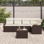 Conjunto de sofá de jardín con cojín 6 pcs Marrón Poliratán