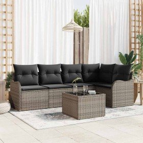 Conjunto de sofá de jardín con cojín 6 pcs Gris Poliratán