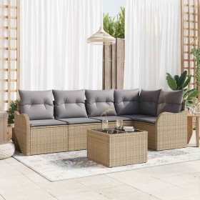 Conjunto de sofá de jardín con cojín 6 pcs Beige Poliratán