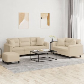 Juego de sofás con cojines 3 piezas tela microfibra crema de , Sofás - Ref: Foro24-3202360, Precio: 641,91 €, Descuento: %