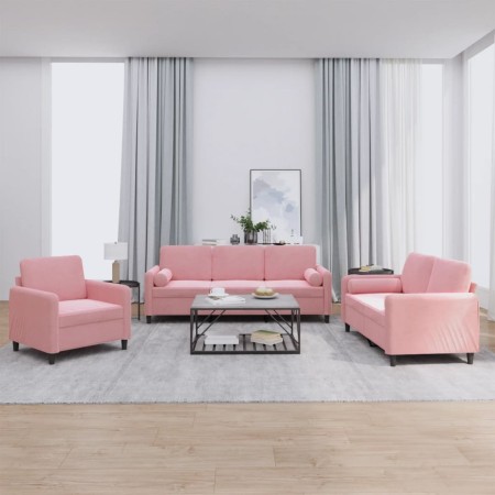 Juego de sofás con cojines 3 piezas terciopelo rosa by , Sofas - Ref: Foro24-3201957, Price: 761,24 €, Discount: %