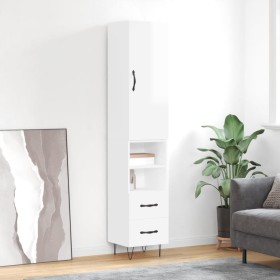 Aparador alto madera contrachapada blanco brillo 34,5x34x180 cm by , Sideboards - Ref: Foro24-3198947, Price: 116,16 €, Disco...