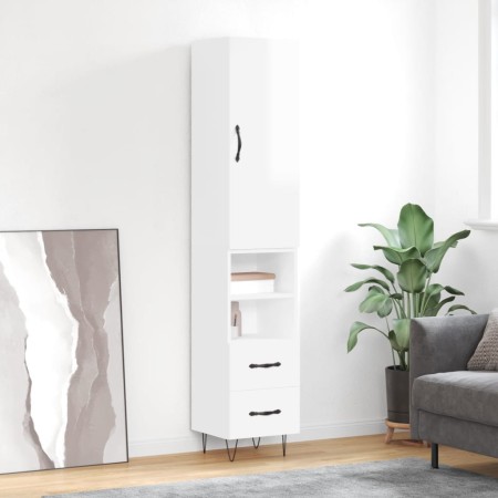 Aparador alto madera contrachapada blanco brillo 34,5x34x180 cm de , Aparadores - Ref: Foro24-3198947, Precio: 117,76 €, Desc...