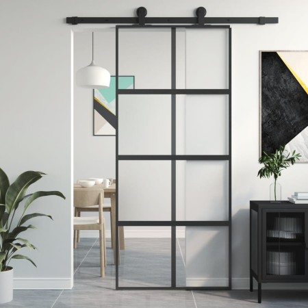Puerta corredera vidrio templado y aluminio negra 90x205 cm von , Türen für zu Hause - Ref: Foro24-155223, Preis: 199,77 €, R...