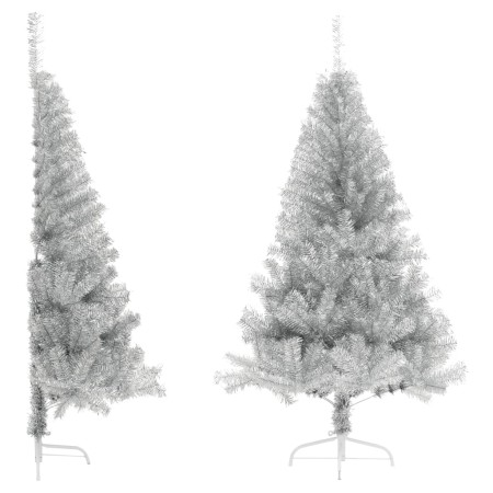 Medio árbol de Navidad artificial con soporte PET plata 180 cm by , Christmas trees - Ref: Foro24-344697, Price: 39,43 €, Dis...
