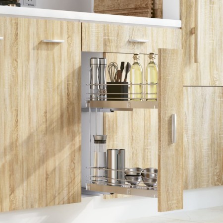 Cesta de alambre extraíble con 2 niveles plateado 47x12x56 cm by , Kitchen utensil containers - Ref: Foro24-358373, Price: 65...