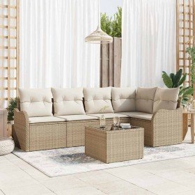 Conjunto de sofá de jardín con cojín 6 pcs Beige Poliratán en Conjuntos de jardín | Comprar online en Foro24
