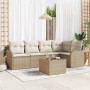Conjunto de sofá de jardín con cojín 6 pcs Beige Poliratán