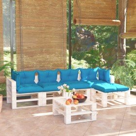 Muebles de jardín de palets 6 pzas y cojines madera de pino