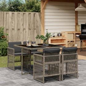 Set comedor de jardín 5 piezas con cojines ratán sintético gris de , Conjuntos de jardín - Ref: Foro24-3210896, Precio: 249,33 €