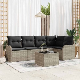 Conjunto de sofá de jardín con cojín 6 pcs Gris claro Poliratán