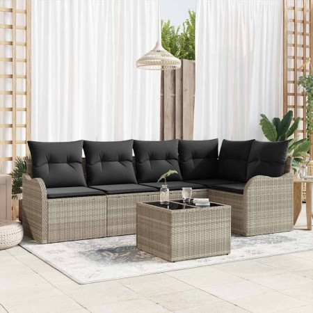 Conjunto de sofá de jardín con cojín 6 pcs Gris claro Poliratán