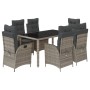Set comedor jardín 7 pzas y cojines ratán sintético gris by , Garden sets - Ref: Foro24-3213081, Price: 887,62 €, Discount: %