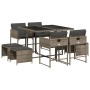 Set comedor jardín 9 pzas y cojines ratán sintético gris by , Garden sets - Ref: Foro24-3211316, Price: 345,59 €, Discount: %