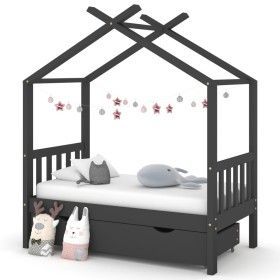 Estructura de cama infantil y cajón madera pino gris 70x140cm